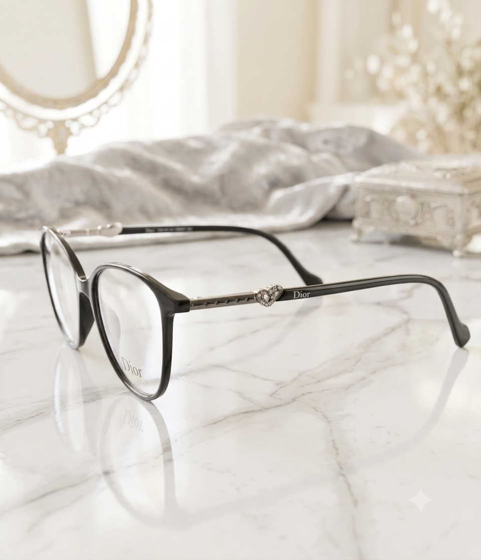 Dior Cat-Eye Eyeglasses Black Gold - Marble Background
