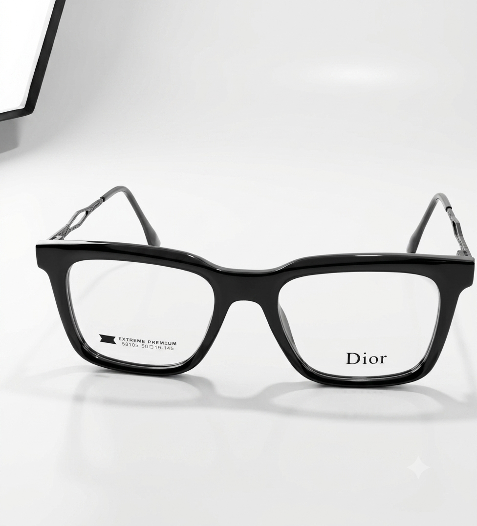 Dior Square Eyeglasses Black Silver - Front View