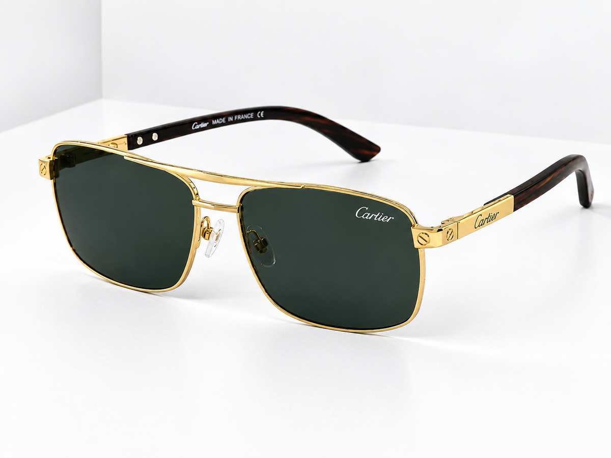Cartier Santos de Cartier Sunglasses – Gold & Black | Dark Lens