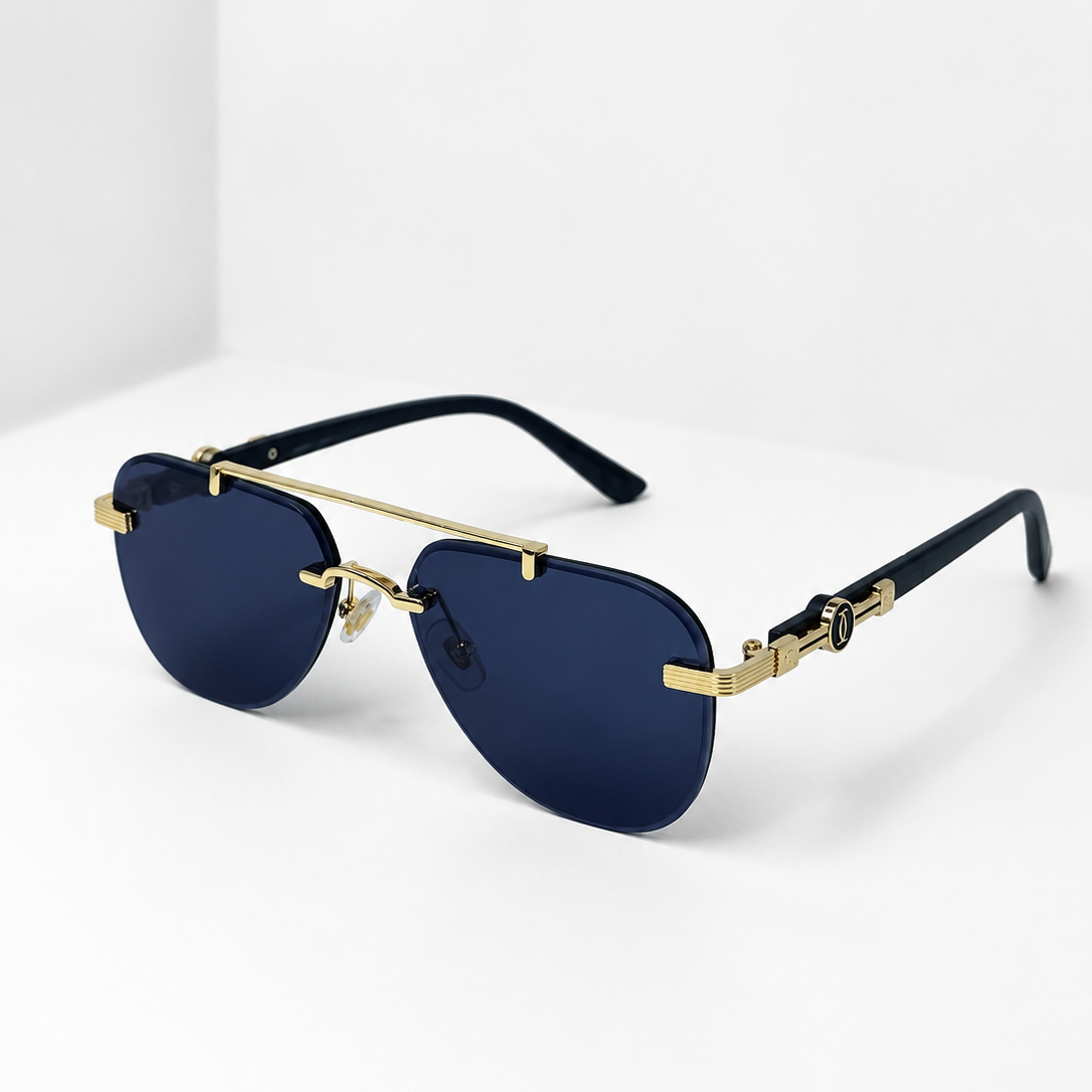 Cartier Rimless Aviator Sunglasses Navy Blue Gold - CT0291S Premium