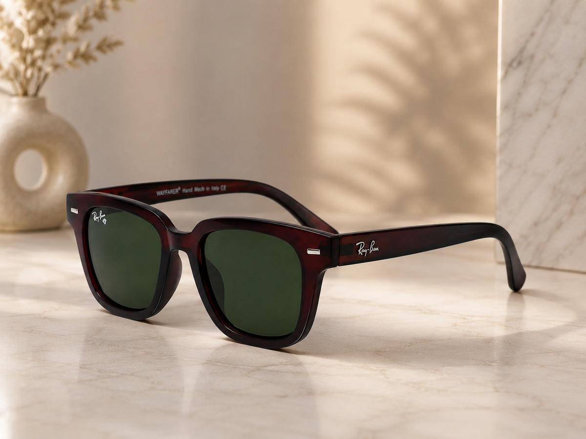 Ray-Ban RB2186 State Street Havana Tortoise G-15 - Lifestyle Three Quarter Marble Surface Warm Light