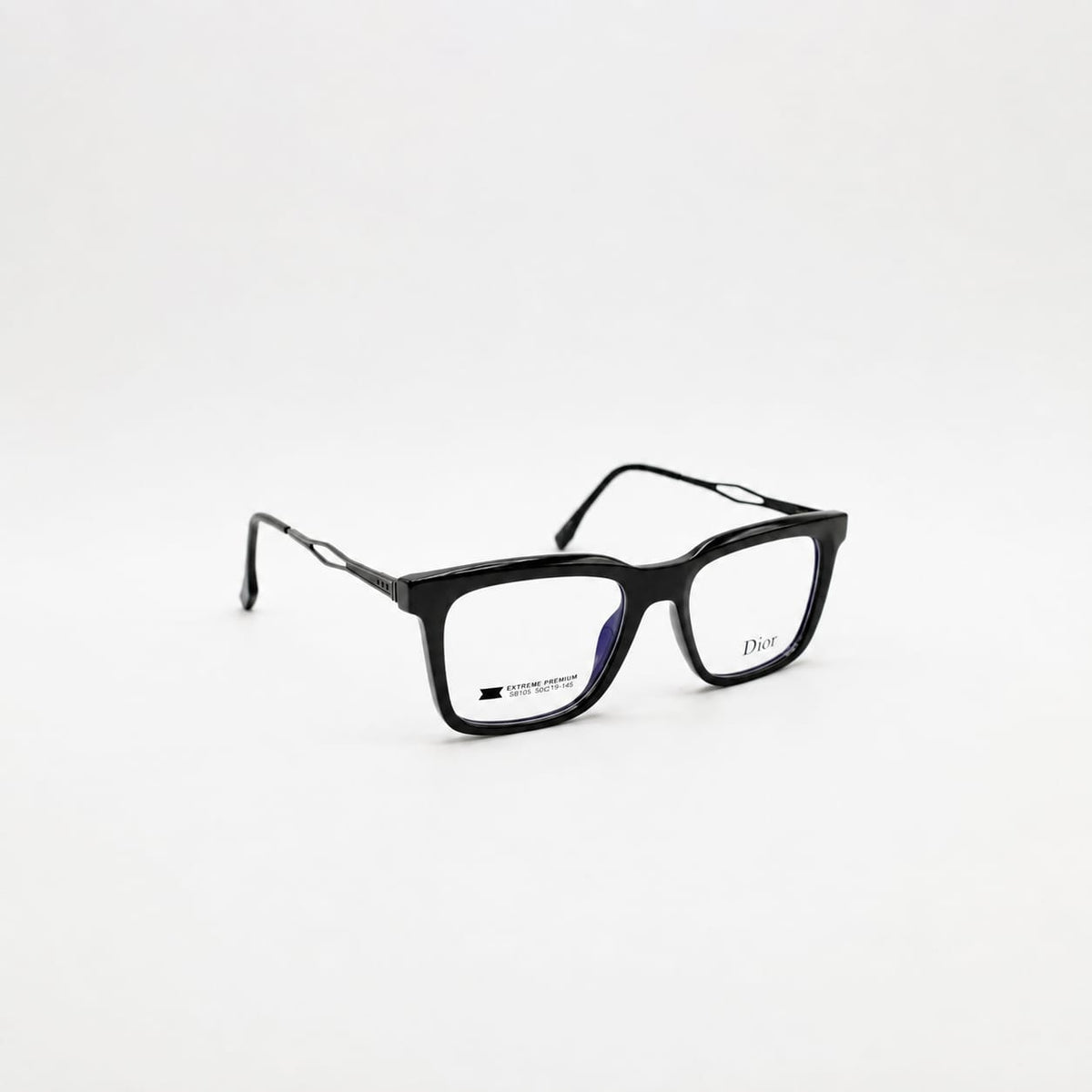 Dior Square Eyeglasses Black Silver - White Background Angle
