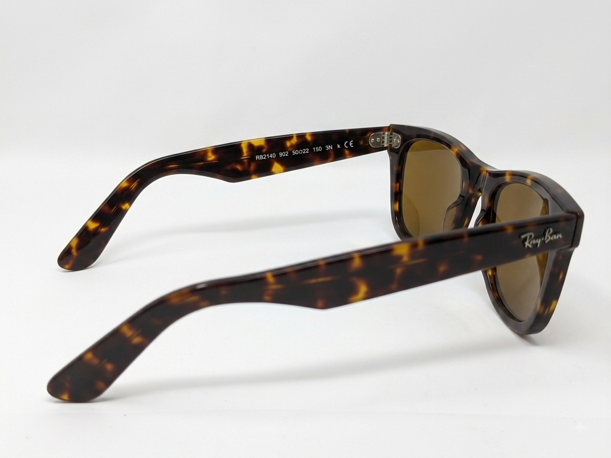 Ray-Ban Original Wayfarer RB2140 Tortoise – Side Temple View on White