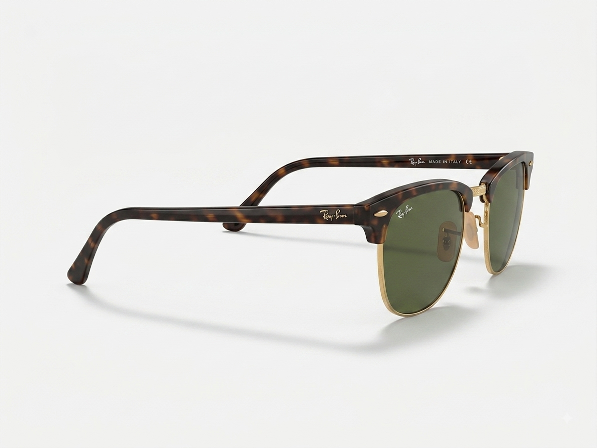 Ray-Ban RB3016 W0366 Clubmaster Classic Tortoise Gold G-15 - Opposite Three Quarter Angle White Background Temple Detail