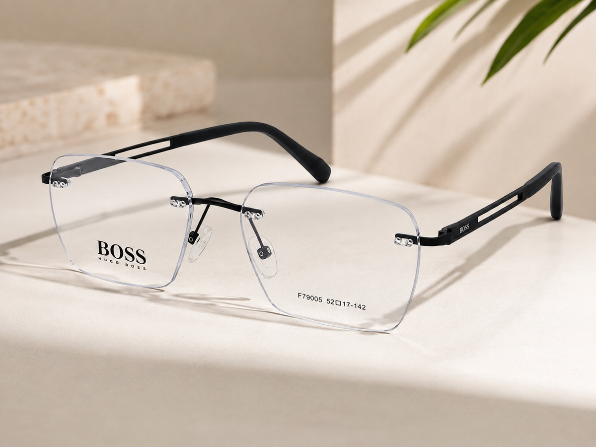 Hugo Boss F79005 Rimless Square - Lifestyle Three Quarter Angle Natural Light