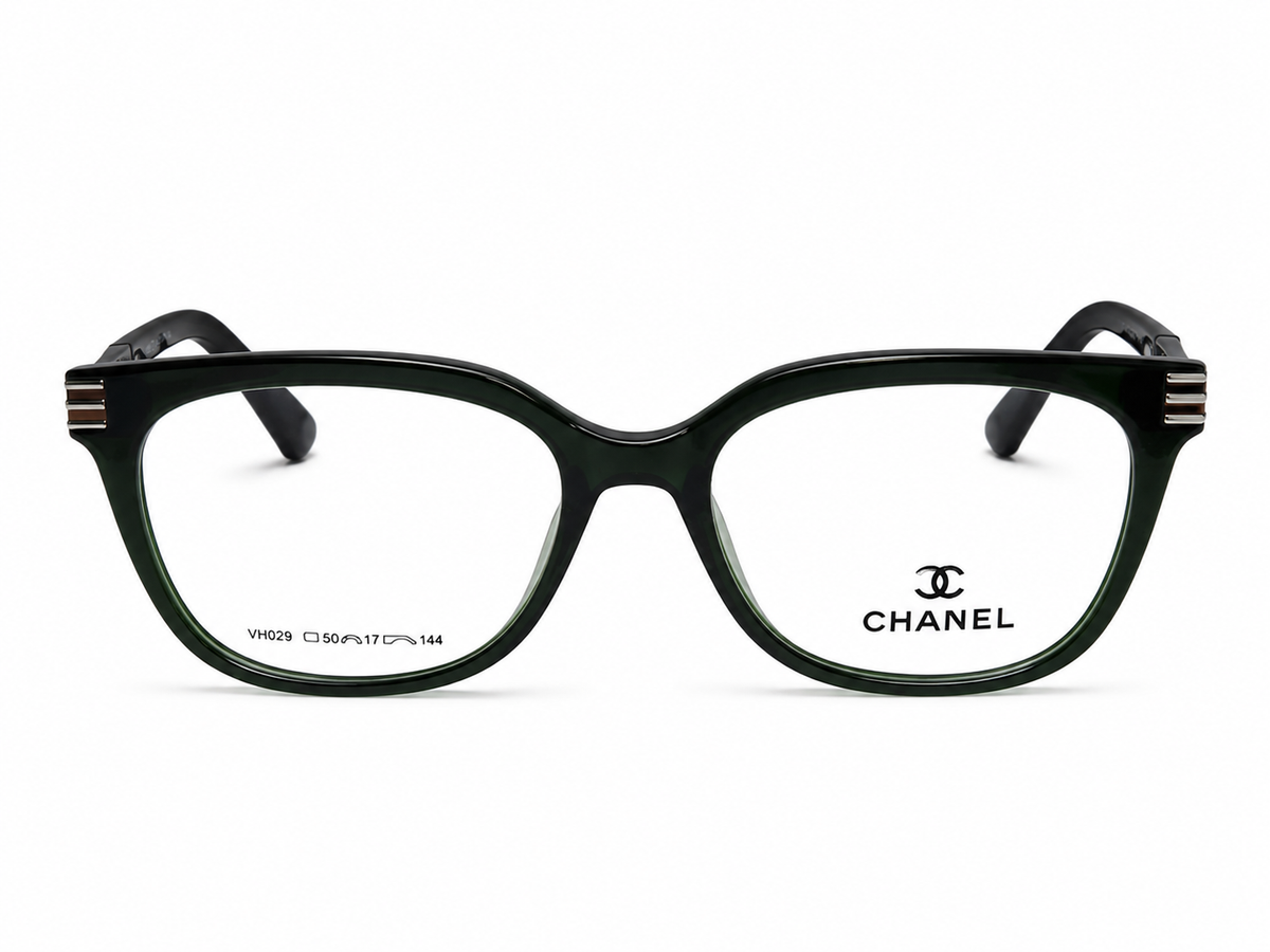 Chanel Cat-Eye Eyeglasses Dark Green - Front View White Background