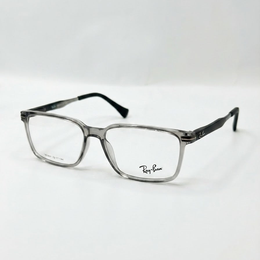 Ray-Ban Rectangular Eyeglasses Transparent Grey - Three Quarter Angle White Background