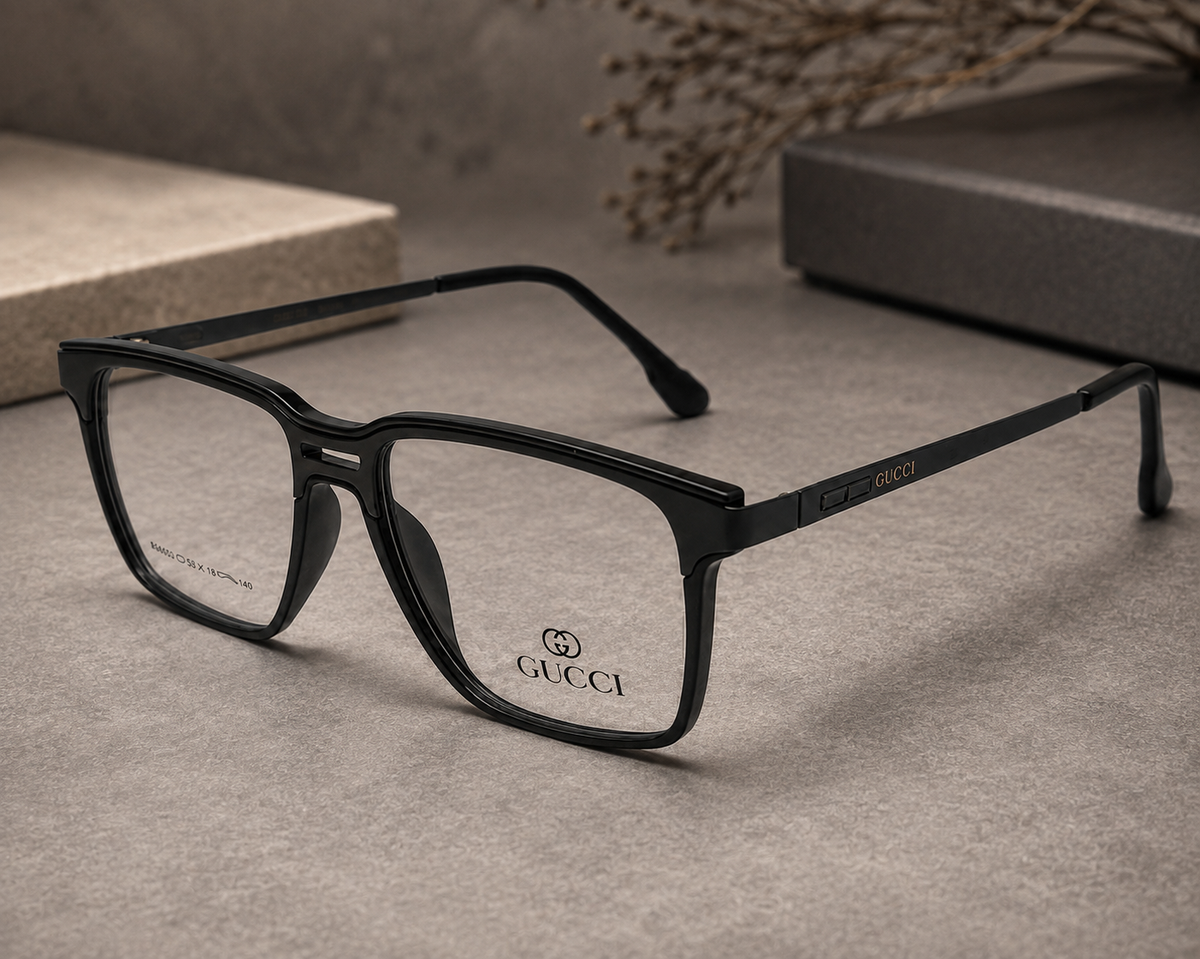 Gucci Square Eyeglasses Glossy Black 866603 - Lifestyle Side Angle Neutral Surface