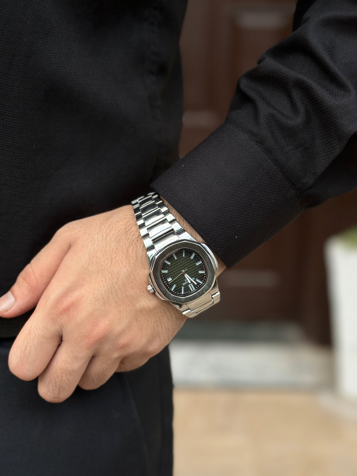 Patek Philippe Nautilus Black Dial Steel Watch