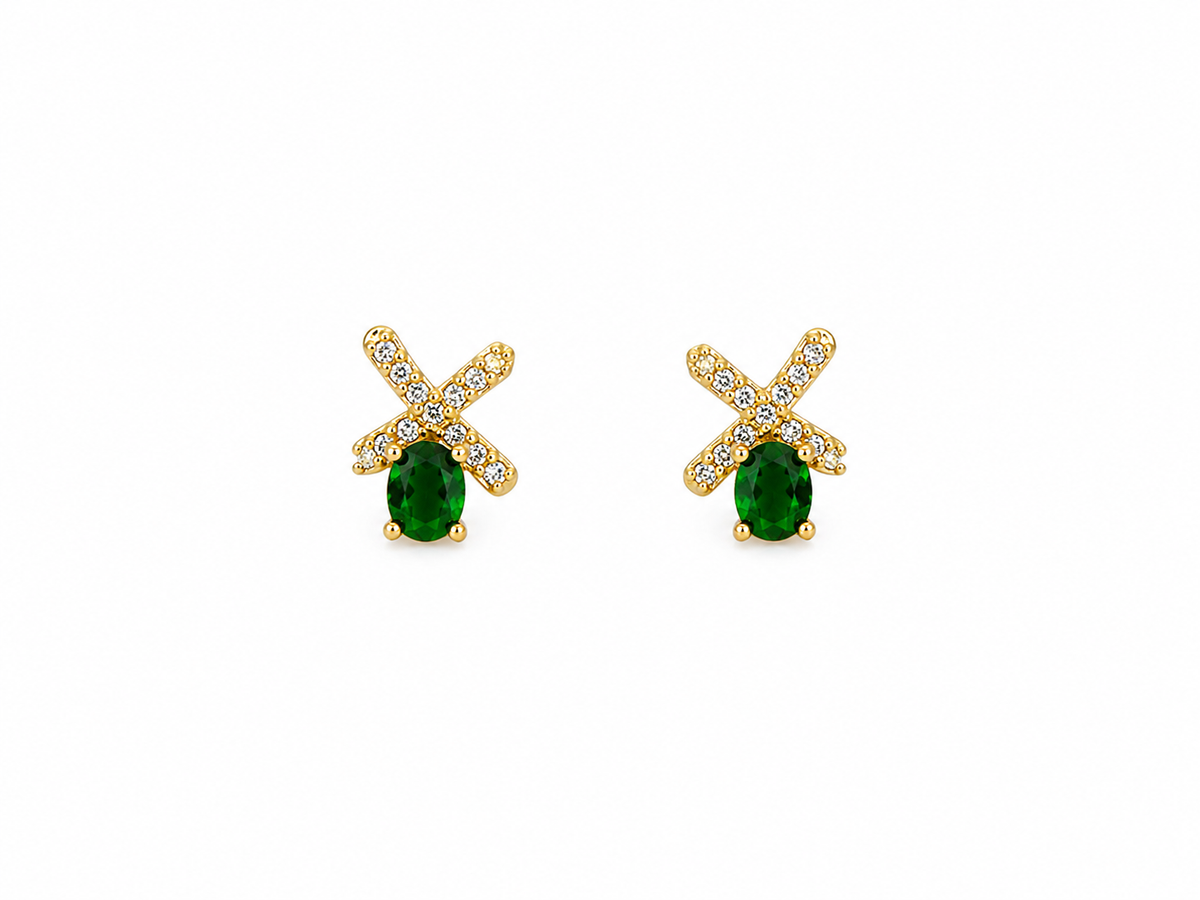 Model wearing crystal bow stud earrings lifestyle shot
