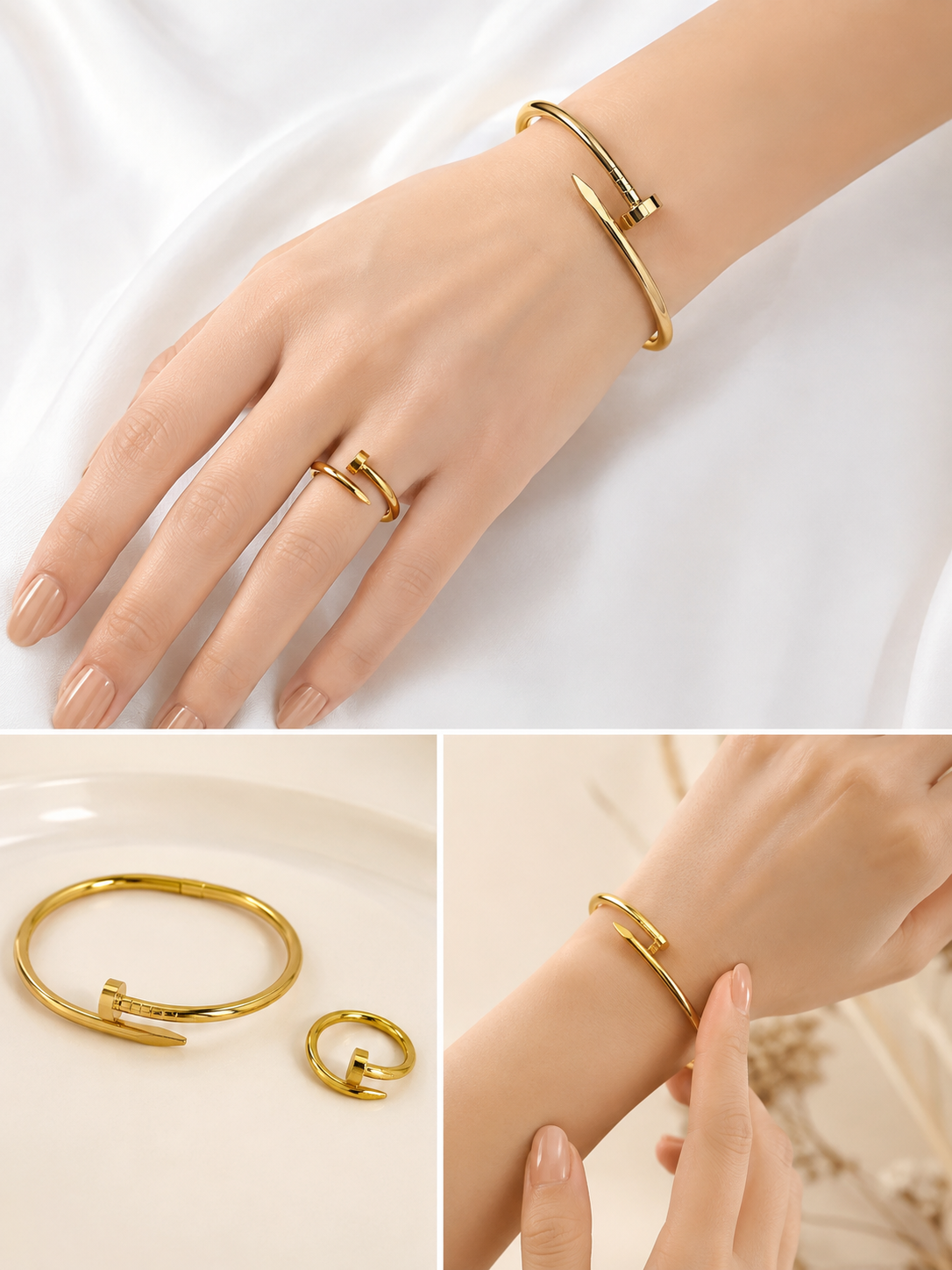 Gold Nail Bangle & Ring Jewellery Set