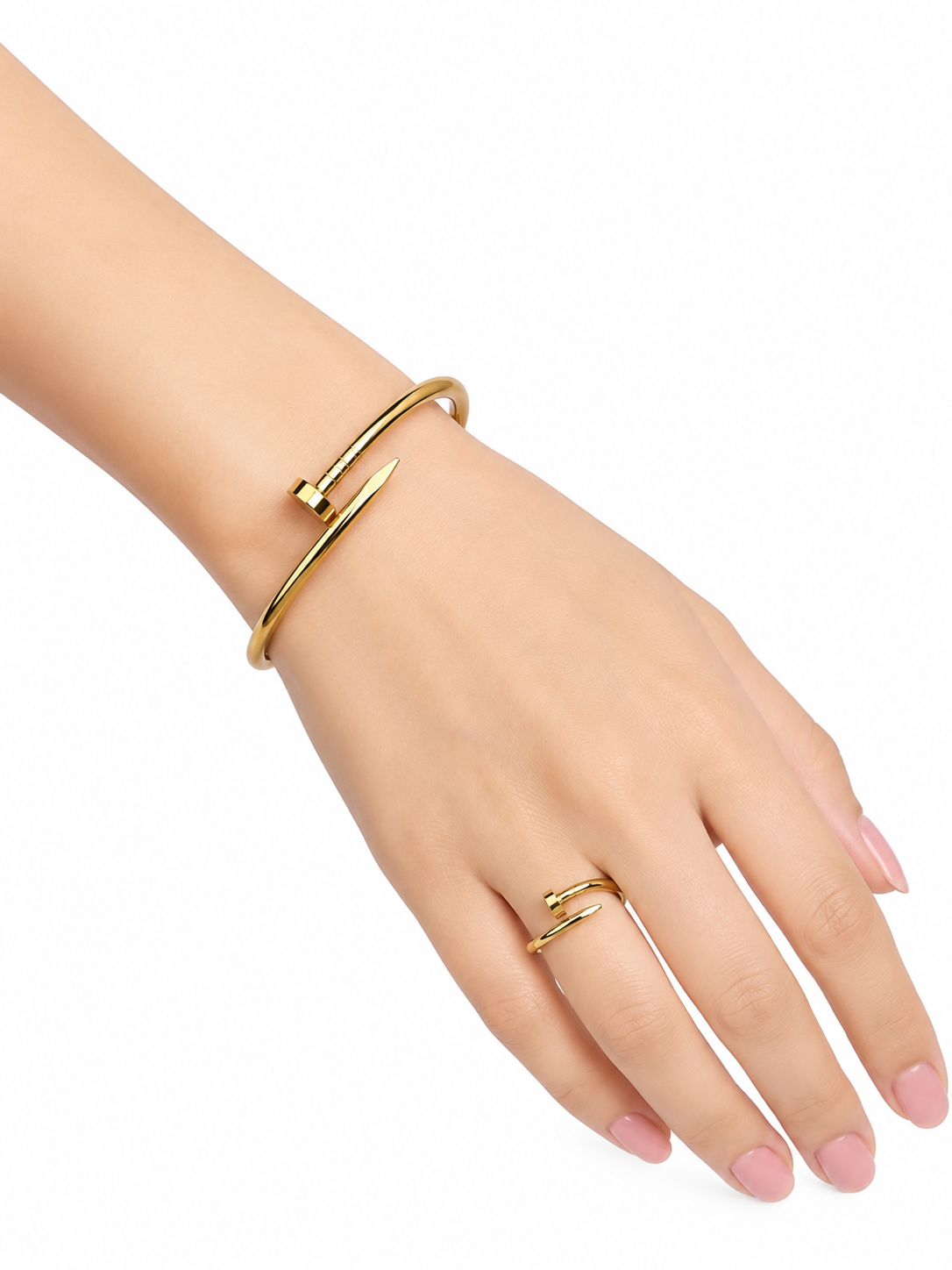 Gold Nail Bangle & Ring Jewellery Set