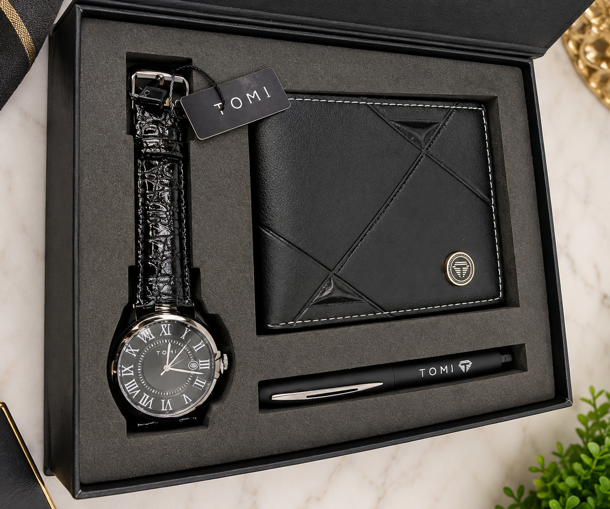 Premium Black Watch Wallet Gift Set