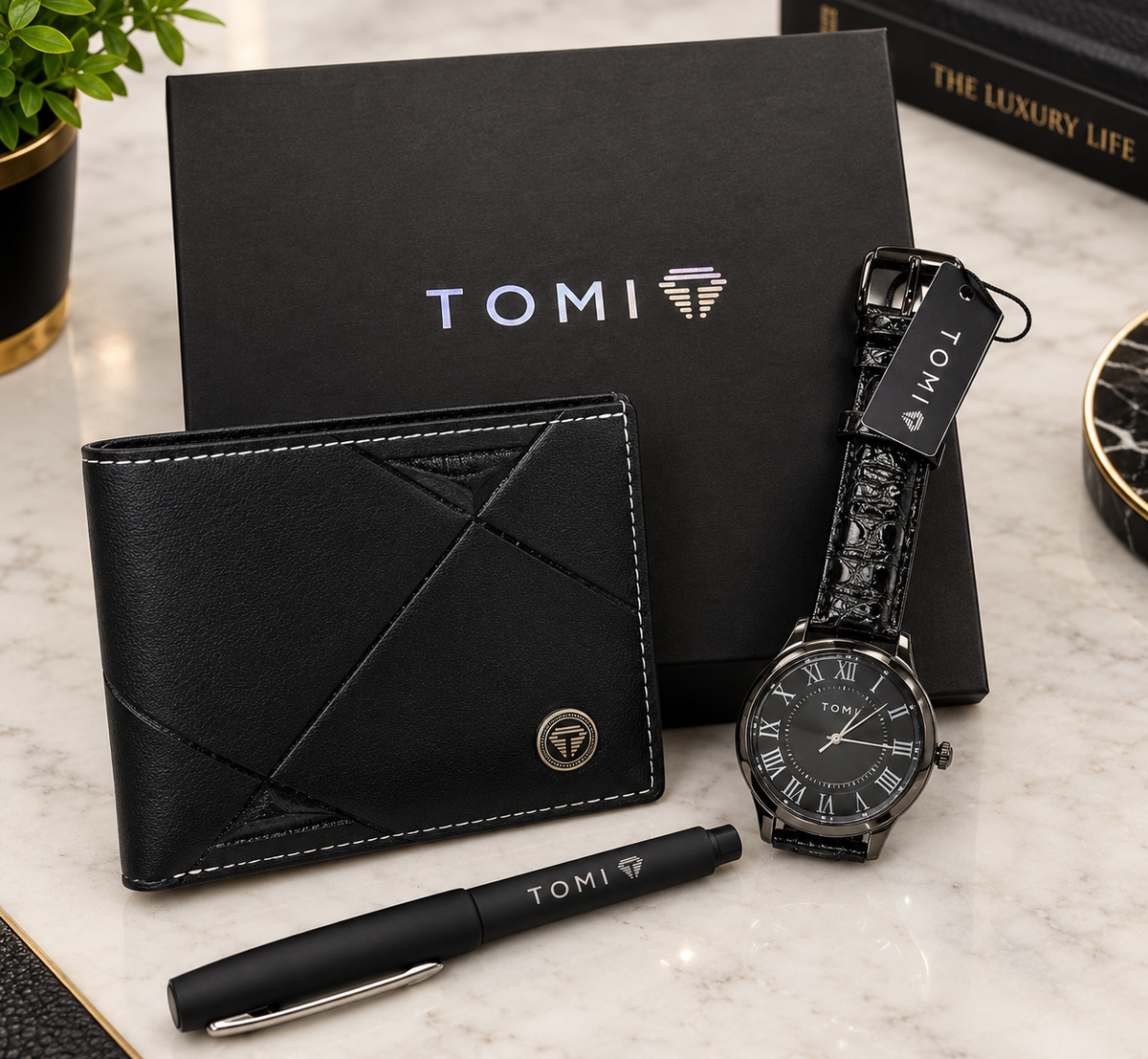 Premium Black Watch Wallet Gift Set