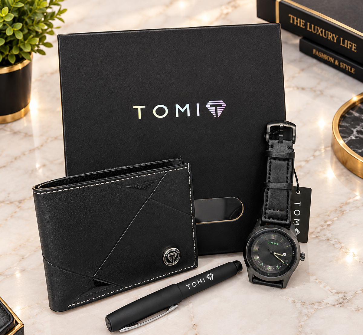 Premium Black Watch Wallet Gift Set