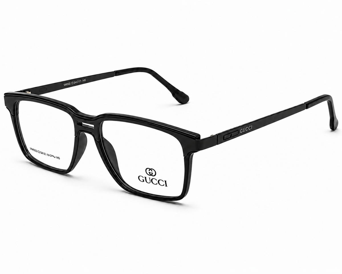 Gucci Square Eyeglasses Glossy Black 866603 - Three Quarter Angle White Background
