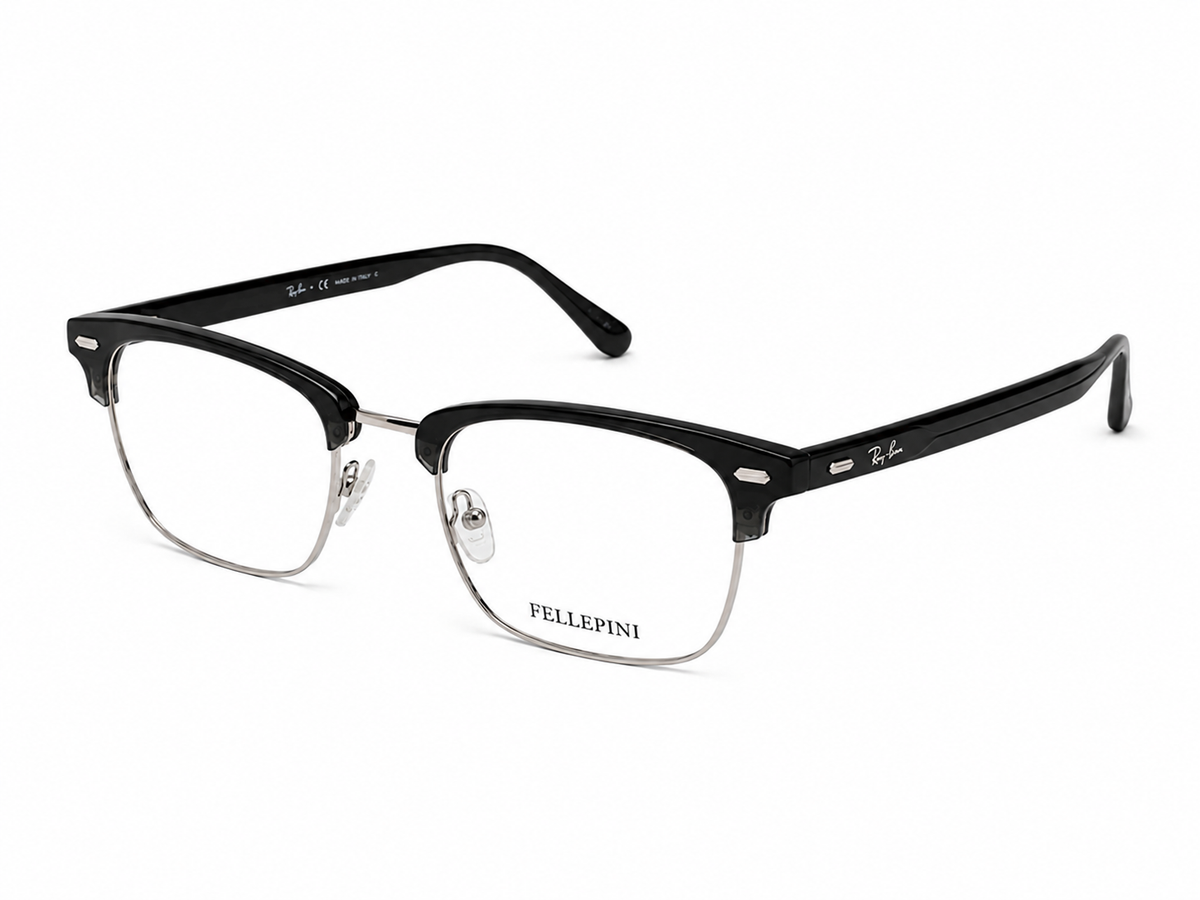 Fellepini Browline Eyeglasses Black Silver – Side View on White