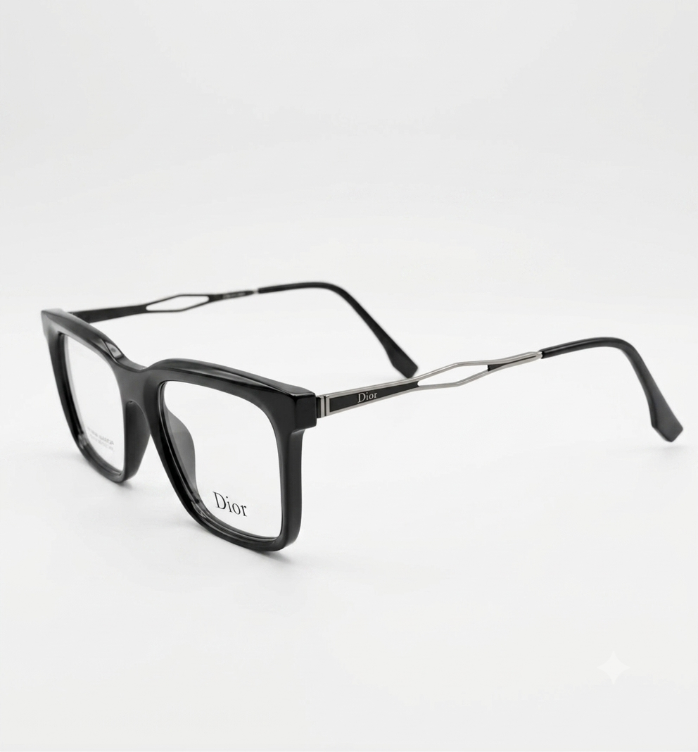 Dior Square Eyeglasses Black Silver - Three Quarter View