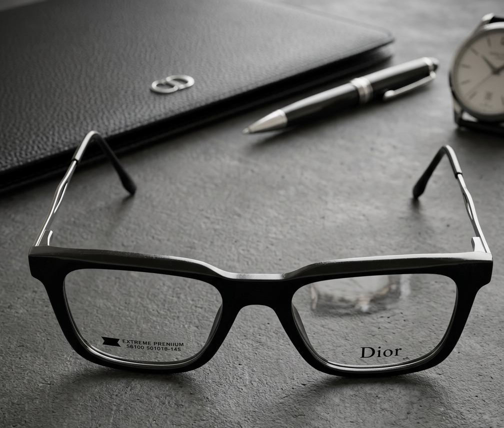 Dior Square Eyeglasses Black Silver - Lifestyle Dark Background