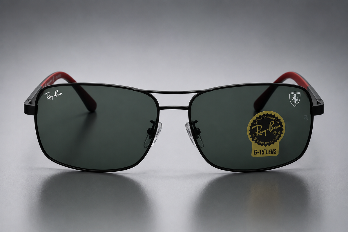 Ray-Ban x Ferrari RB8313M - Front View G-15 Dark Green Polarized Lenses Matte Black
