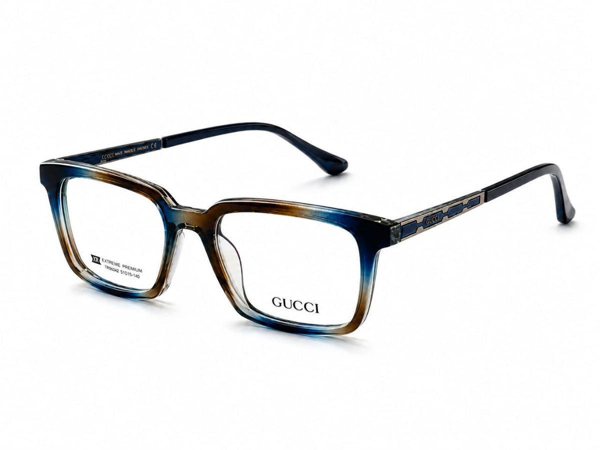 Gucci Square Eyeglasses Blue Brown Gradient - Dark Background Editorial