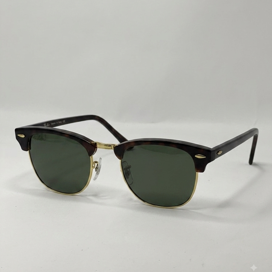 Ray-Ban Clubmaster RB3016 Tortoise & Gold – 3/4 Side View on White