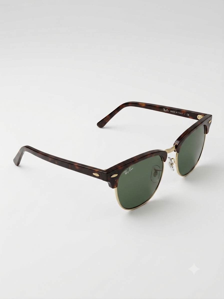 Ray-Ban Clubmaster RB3016 Tortoise & Gold – Side Angle View on White