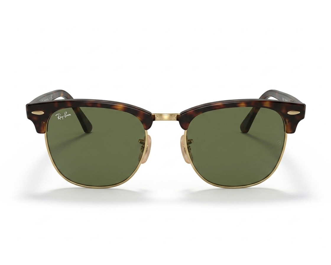 Ray-Ban RB3016 W0366 Clubmaster Classic Tortoise Gold G-15 - Front View White Background Ray-Ban Logo