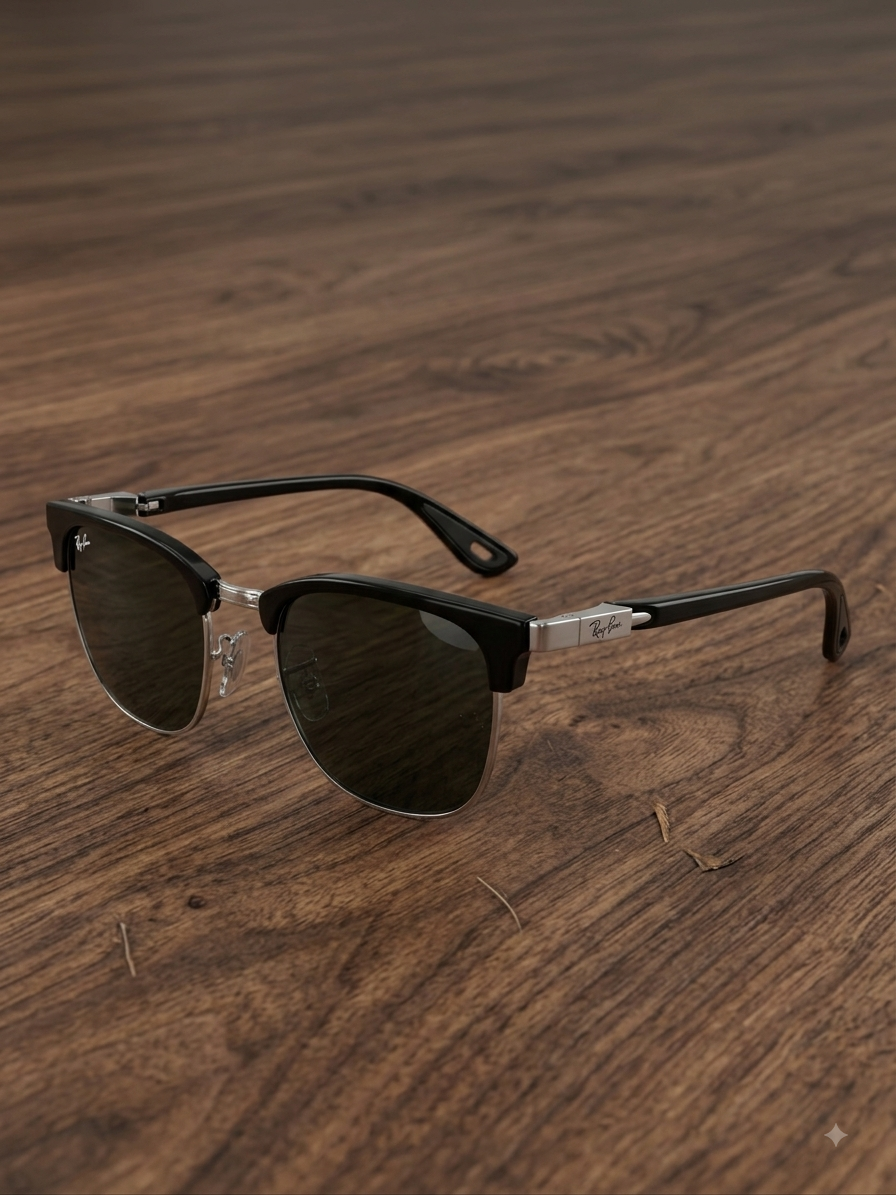 Ray-Ban Clubmaster RB3016 – Lifestyle on Wooden Desk with Camera & Books
