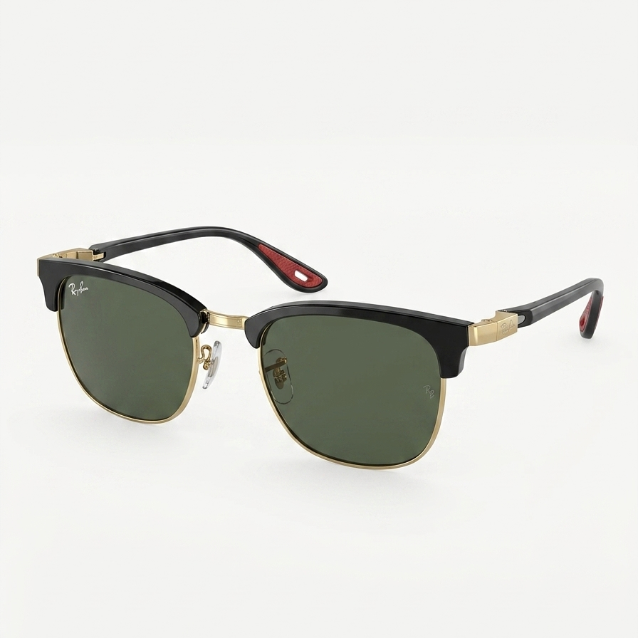 Ray-Ban RB3016 Clubmaster Black Gold G-15 - Three Quarter Angle White Background