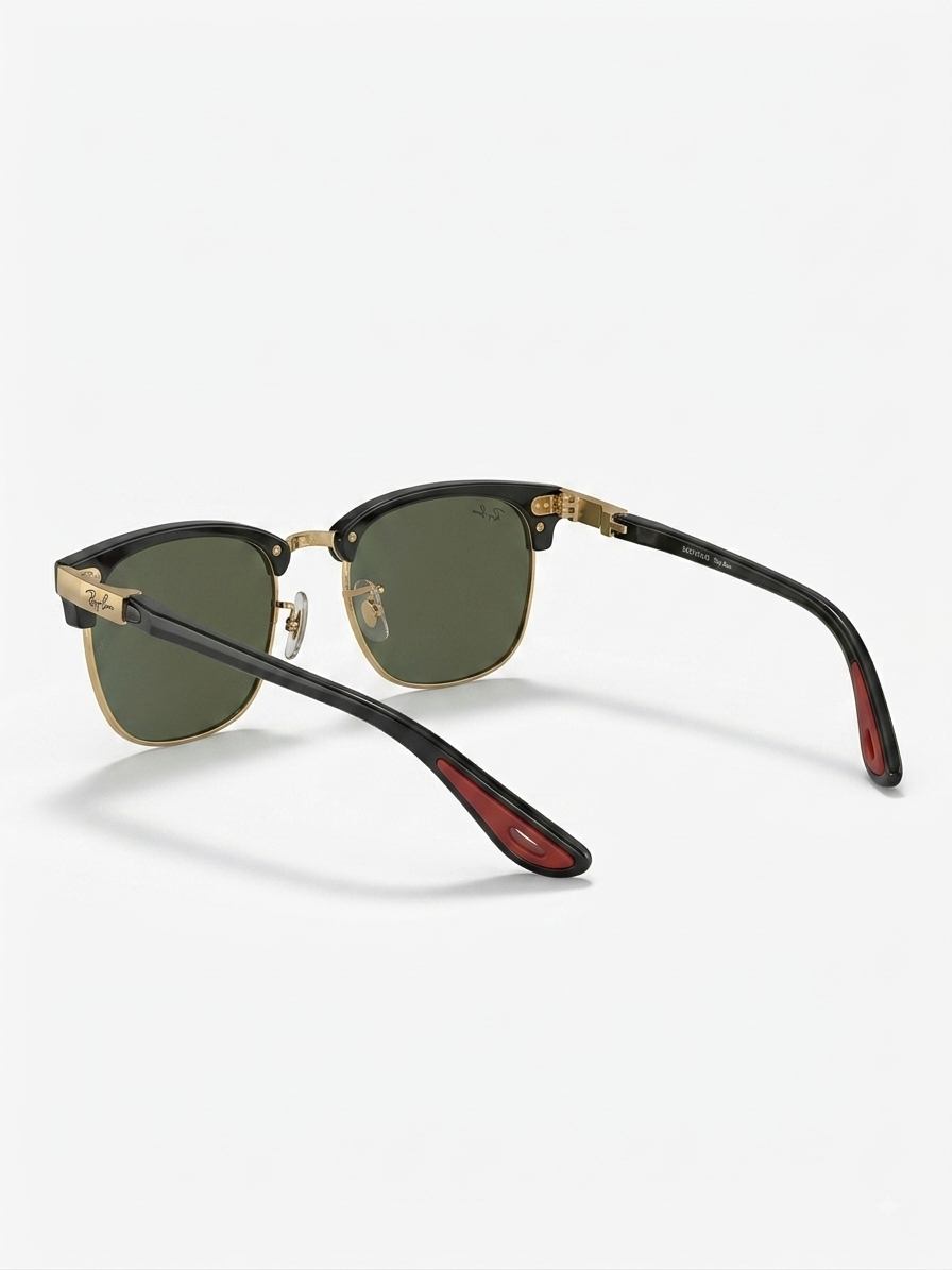 Ray-Ban RB3016 Clubmaster Black Gold G-15 - Rear View White Background Temple Detail