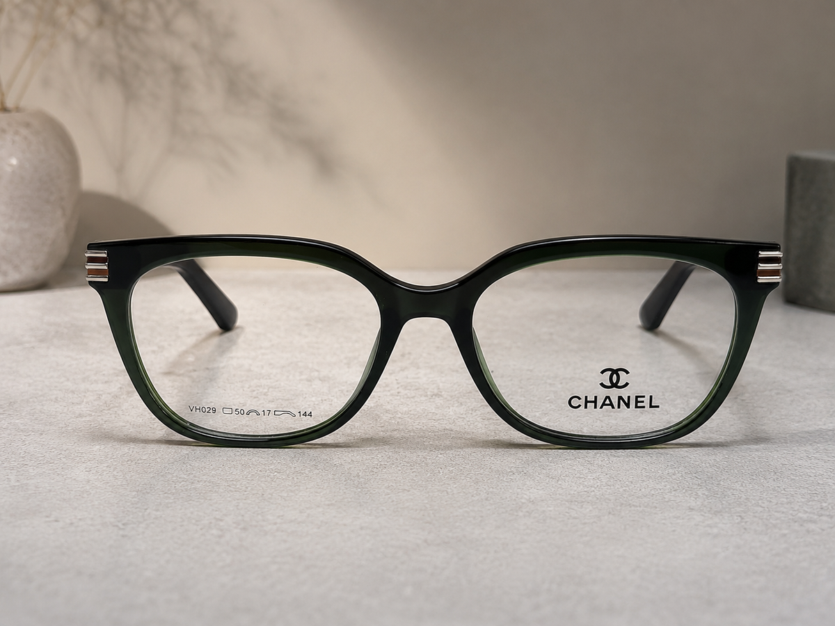 Chanel Cat-Eye Eyeglasses Deep Green Silver - Front View Lifestyle Neutral