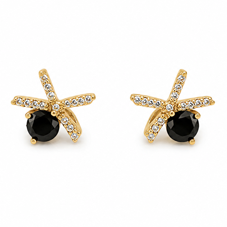 Champagne brown crystal X-cross stud earrings gold tone
