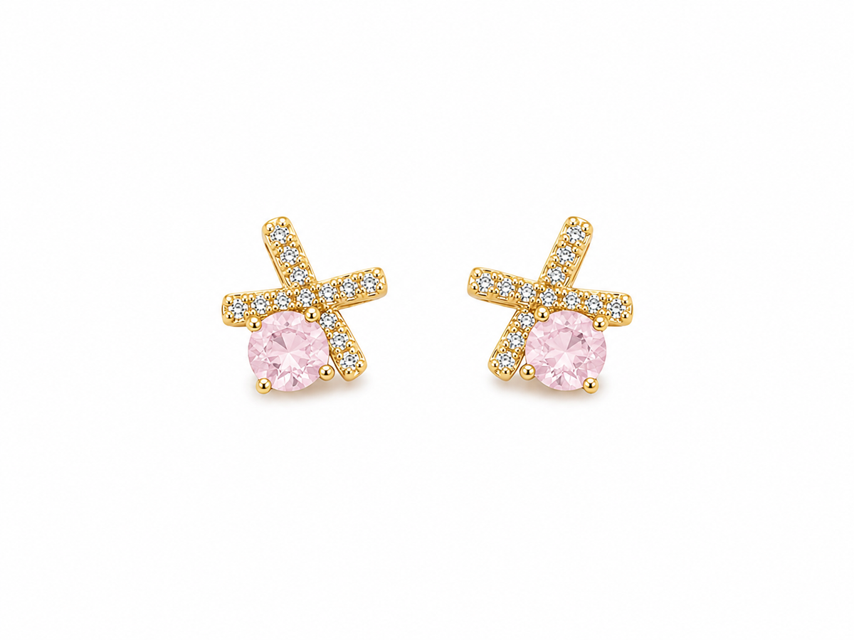 Navy blue crystal X-cross stud earrings gold tone
