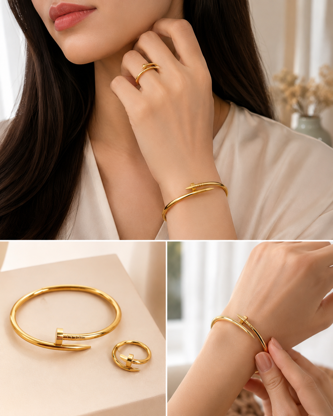 Gold Nail Bangle & Ring Jewellery Set