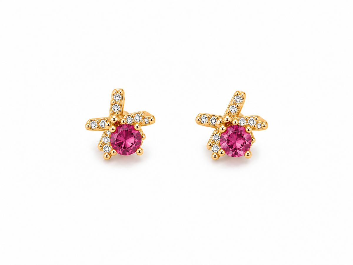 Gold Crystal Bow Stud Earrings