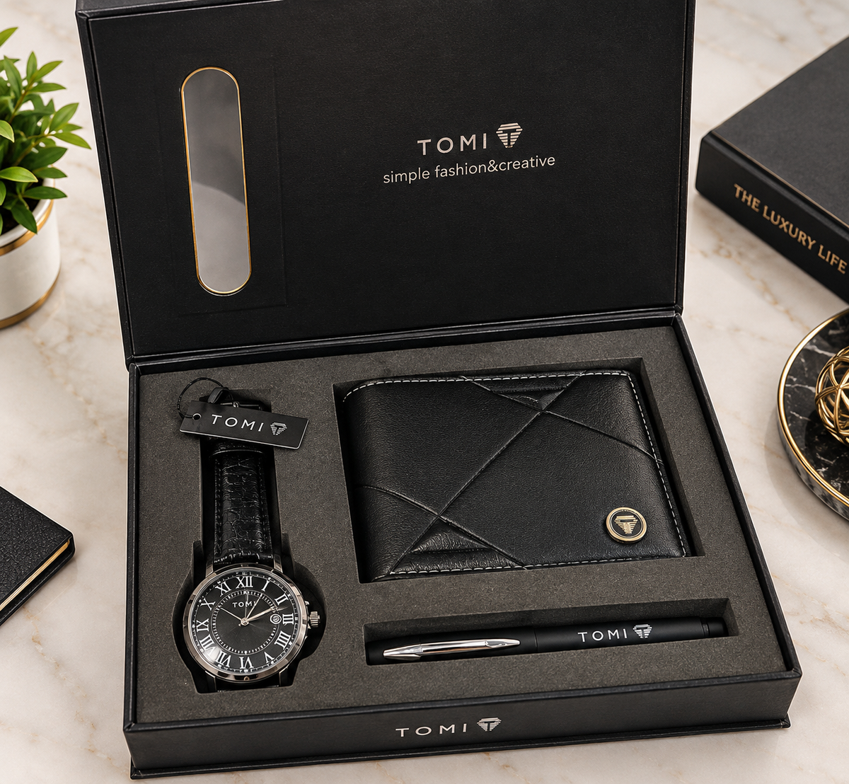Premium Black Watch Wallet Gift Set