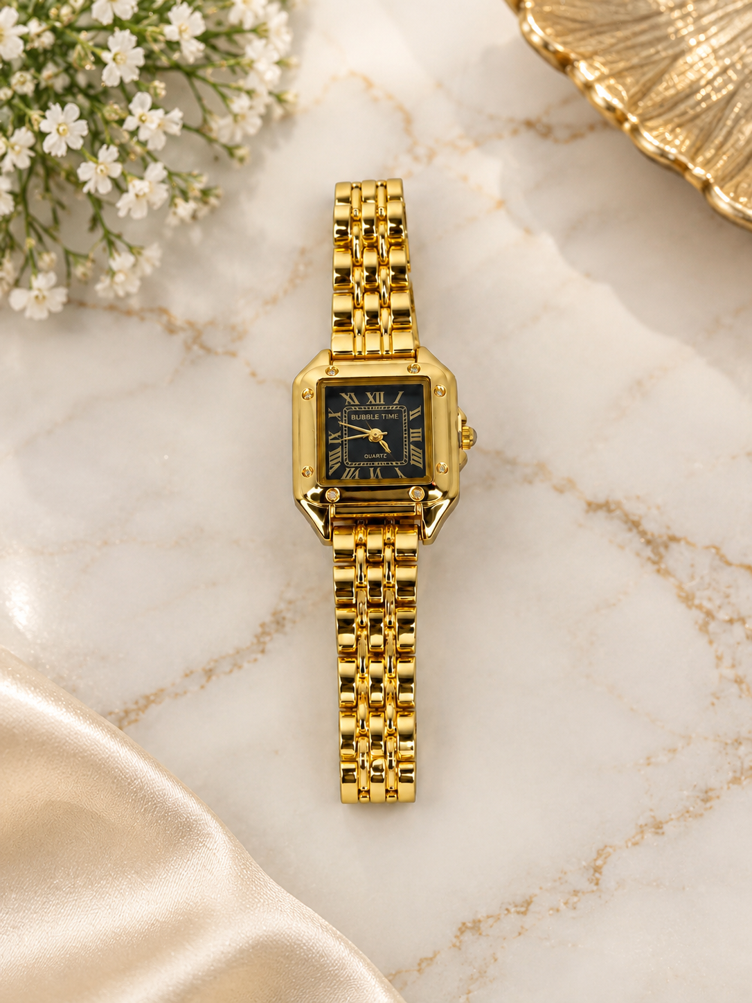 Bubble Time Luxury Gold Square Watch