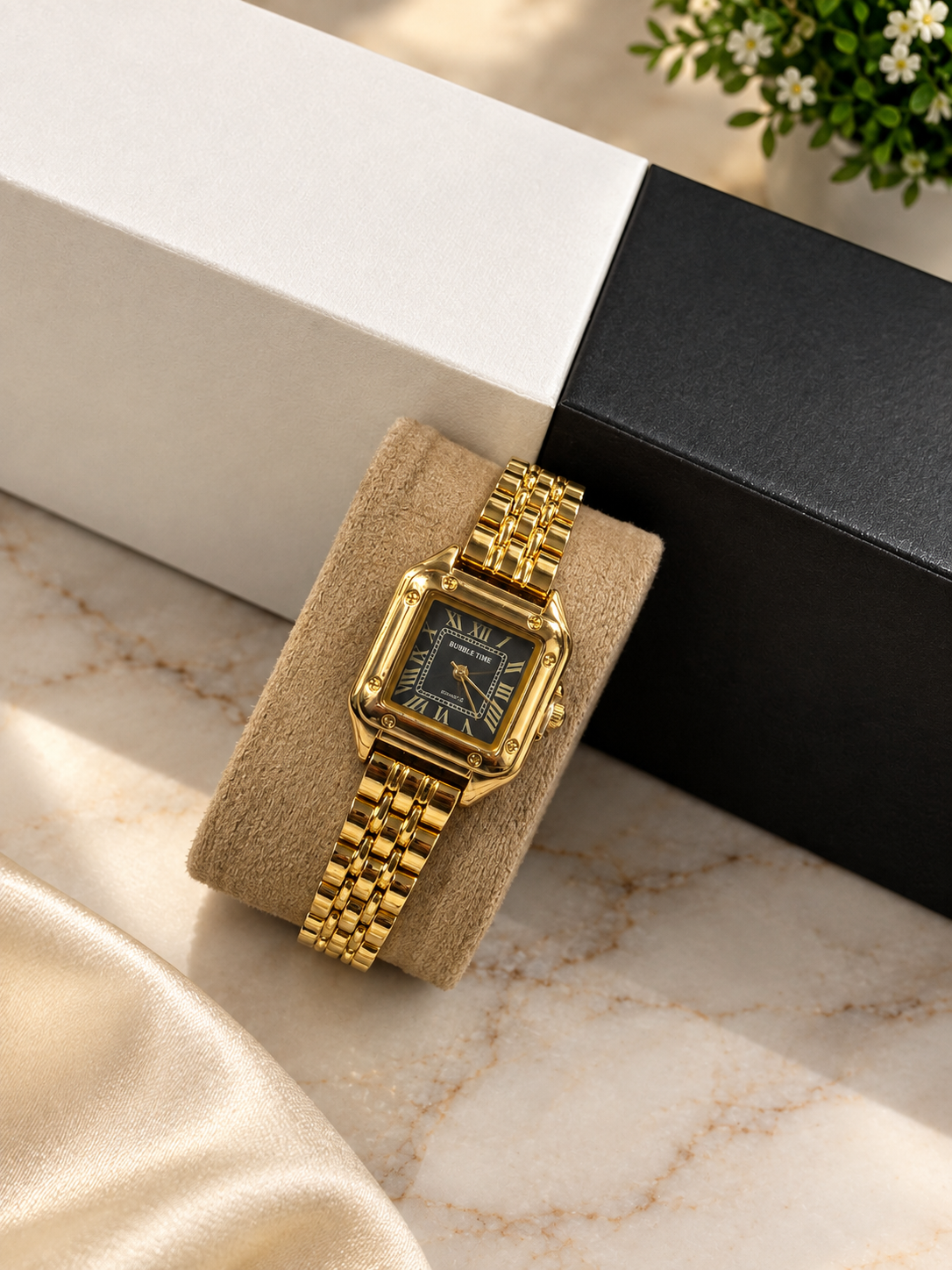 Bubble Time Luxury Gold Square Watch