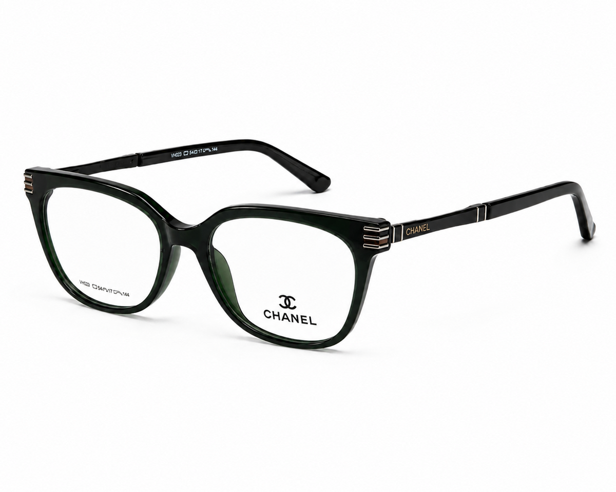Chanel Cat-Eye Eyeglasses Dark Green - Three Quarter Angle White Background