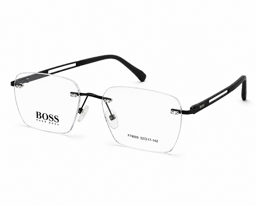 Hugo Boss Rimless Square Eyeglasses Black Silver - F79005 Premium
