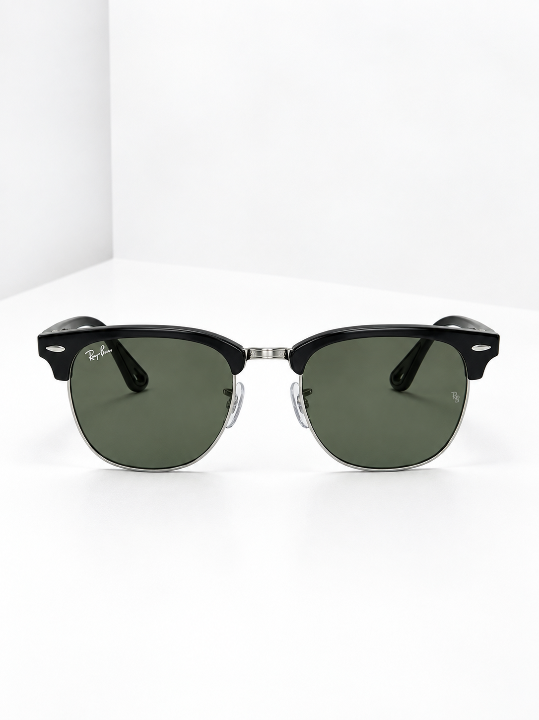 Ray-Ban Clubmaster Half-Rim Sunglasses Black Gold G-15 Green - RB3016 Premium